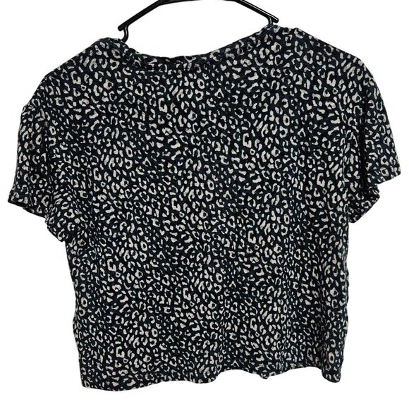 Current Elliott Linen Leopard Print Top Womens Size 0 Hunter Green Short Sleeve - Picture 2 of 5